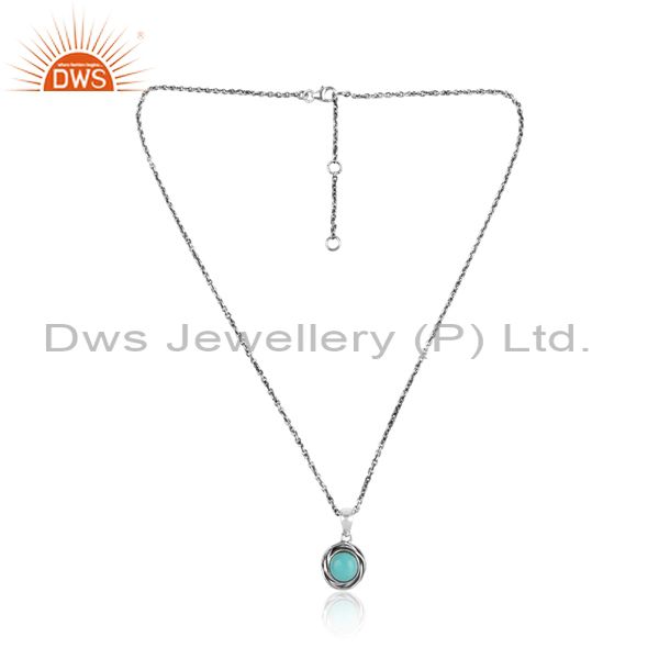 Arizona Turquoise Cabushion Pendant And Silver Necklace
