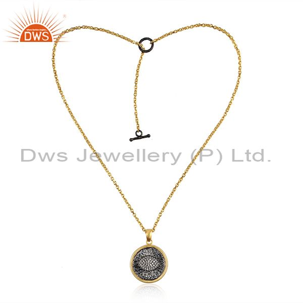 Cubic Zirconia Pendant And Silver Gold Plated Necklace