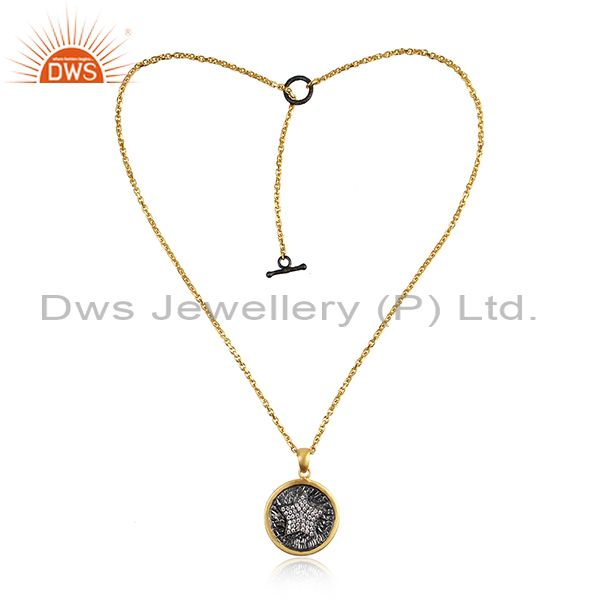 Cubic Zirconia Set Pendant And Silver Gold Plated Necklace