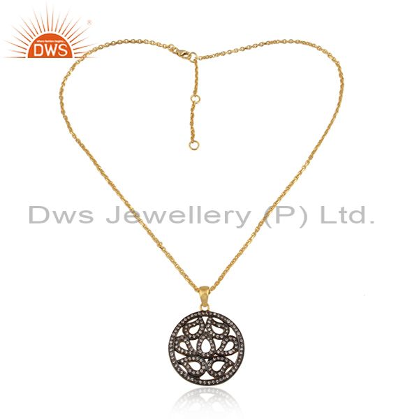 Cubic Zirconia Cut Pendant With Silver Gold Plated Necklace