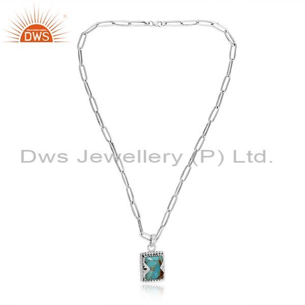 Sterling Silver Chain And Kingman Turquoise Baguette Pendant