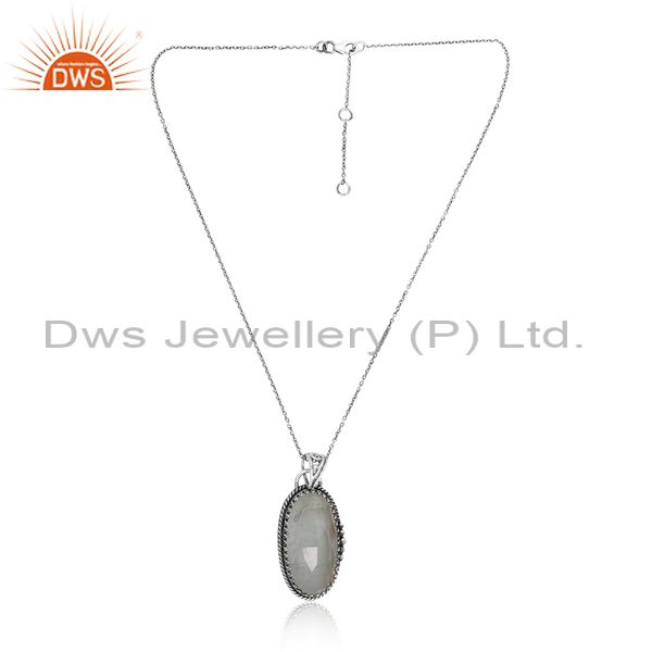 Oval Cut Fluorite Oxidized Sterling Silver Pendant And Chain