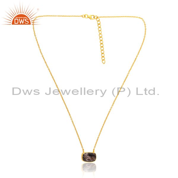 Black Rutile Set Pendant And Set 18K Gold On Silver Chain
