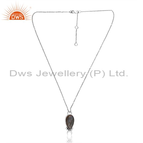Oxidized Silver Pendant & Necklace With Labradorite