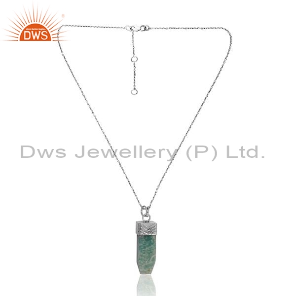 Silver Necklace And Pendant With Amazonite Plain Tube Stone