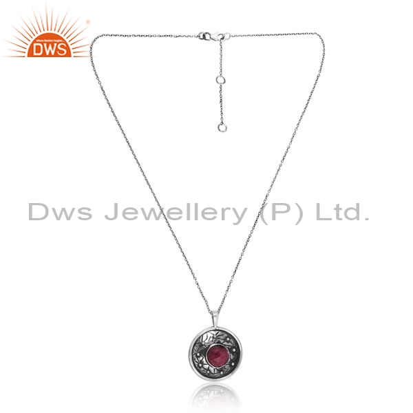 Sterling Silver Pendant And Necklace With Ruby Checker