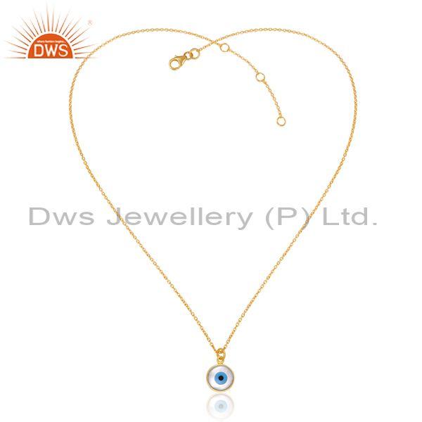 Mother Of Pearl 18K Gold On Silver Round Evil Eye Necklace