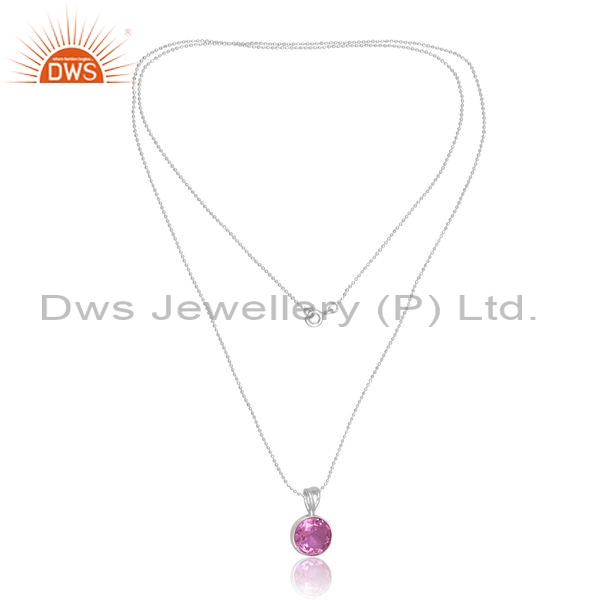 Sterling Silver Pendant And Necklace With Kunzite Quartz