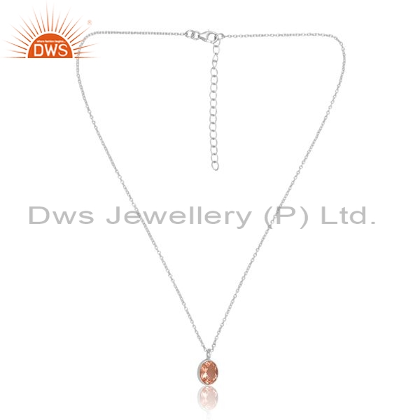 Sterling Silver Pendant And Necklace With Morganite Oval Cut
