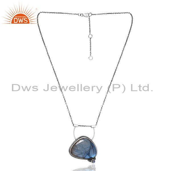 Labradorite Drop Stone On Silver Loop With Silver 925 Chain
