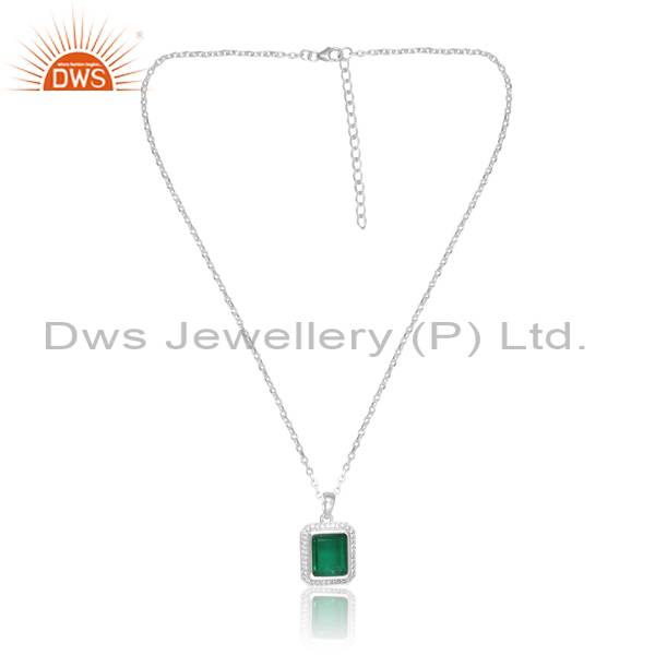 Doublet Zambian Emerald Quartz Necklace with CZ Stones