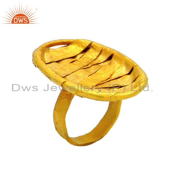 24K Yellow Gold Plated Sterling Silver Hammered Wire Weave Cocktail Ring
