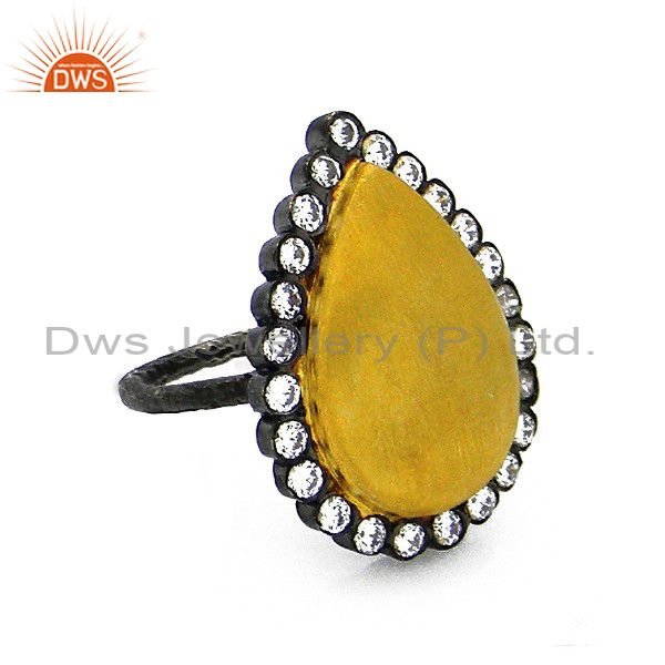 Oxidized And 18K Yellow Gold Over Sterling Silver Cubic Zirconia Statement Ring