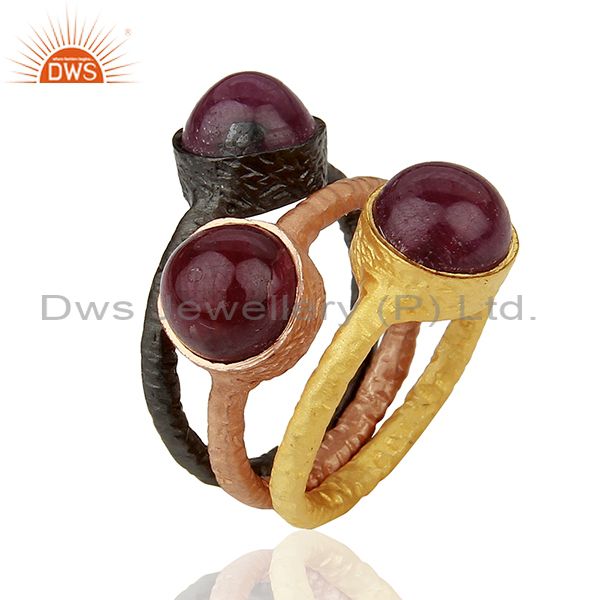 18K Gold Plated Sterling Silver Ruby Stacking 3 Pieces Ring Set