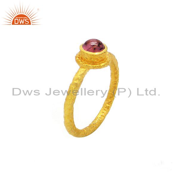 925 Sterling Silver Pink Tourmaline Gemstone Stack Ring With Gold Plated