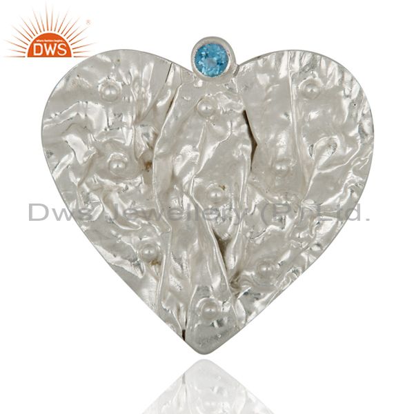 Handmade 925 Sterling Silver Blue Topaz Gemstone Large Size Heart Designer Ring