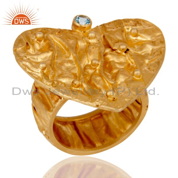 18K Gold Plated 925 Silver Blue Topaz Gemstone Heart Designer Handmade Ring