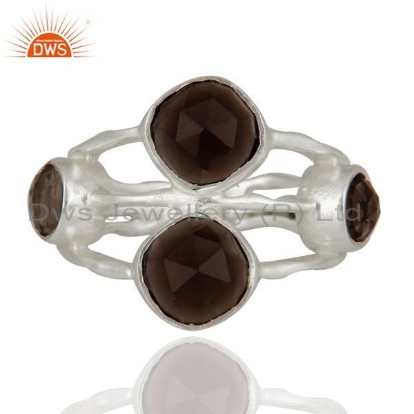925 Sterling Silver Natural Faceted Smoky Quartz Gemstone Ring