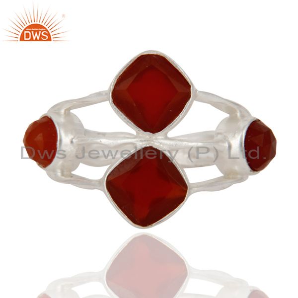 Handmade Natural Faceted Gemstone Red Onyx 925 Sterling Silver Ring