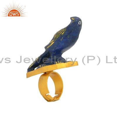 24K Yellow Gold Plated Silver Lapis Carving Cocktail Ring