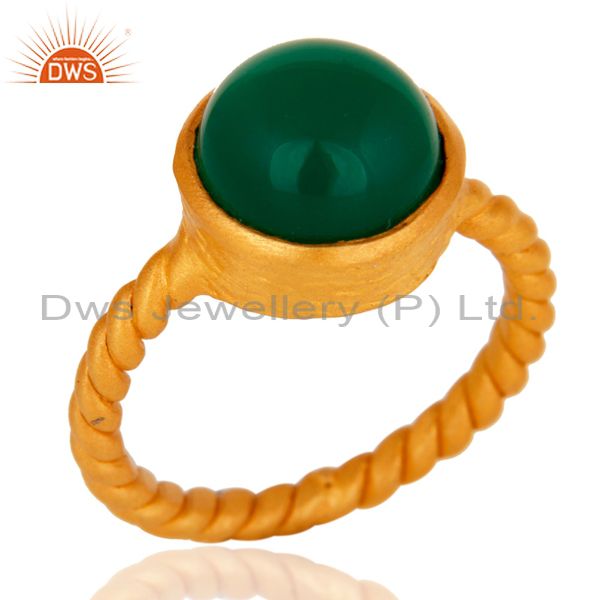 Natural Green Onyx Yellow Gold Plated Sterling Silver Womens Ring Size 7