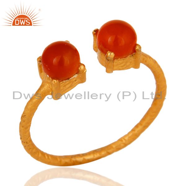 Natural Carnelian Gemstone Solid Sterling Silver Adjustable Ring - Gold Plated