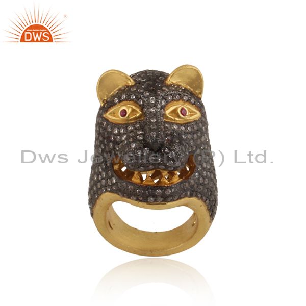 Indian Designer 18K Gold Plated 925 Sterling Silver Cubic Zirconia Tiger Ring