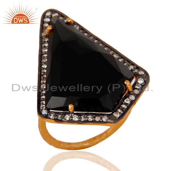 Hammered Sterling Silver Gold Plated Black Onyx Gemstone Ring Made In India
