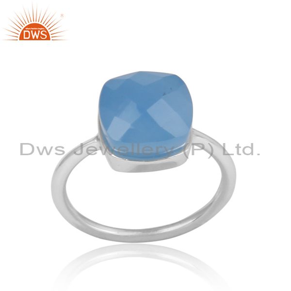 Blue Chalcedony Set 925 Fine Sterling Silver Handmade Ring