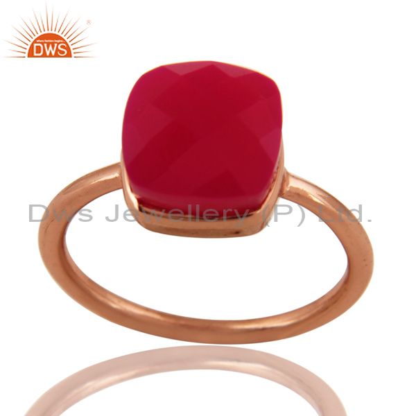 Faceted Pink Chalcedony Sterling Silver Bezel-Set Ring - Rose Gold Plated
