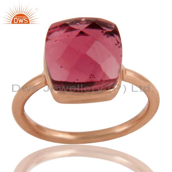 Pink Glass Sterling Silver Bezel Set Stack Ring - Rose Gold Plated