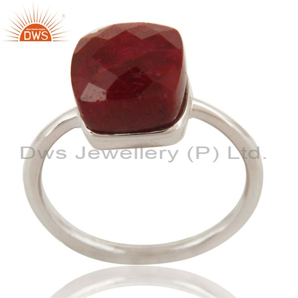 Bezel-Set Faceted Ruby Corundum Gemstone 925 Sterling Silver Ring