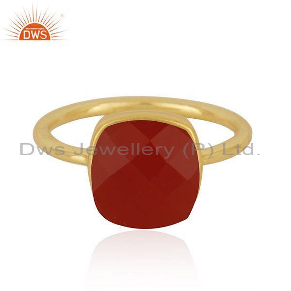 Red Onyx Gemstone Gold Plated 925 Silver Red Onyx Gemstone Ring Wholesale