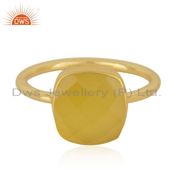 Yellow Chalcedony Gemstone Gold Plated 925 Silver Ring Manufacturer in India