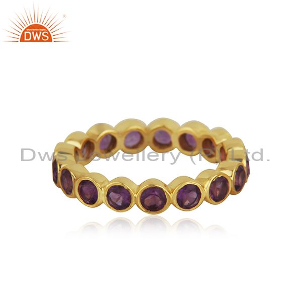 18K Gold Plated Sterling Silver Amethyst Ring Gemstone Band