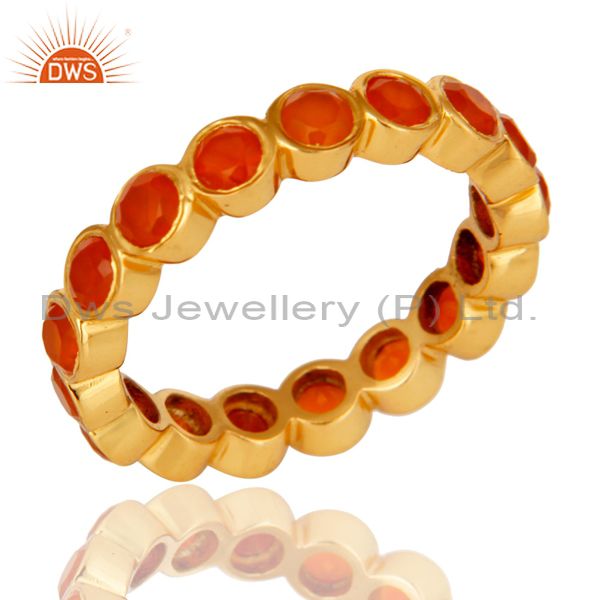 18K Gold Plated Sterling Silver Carnelian Ring Gemstone Band