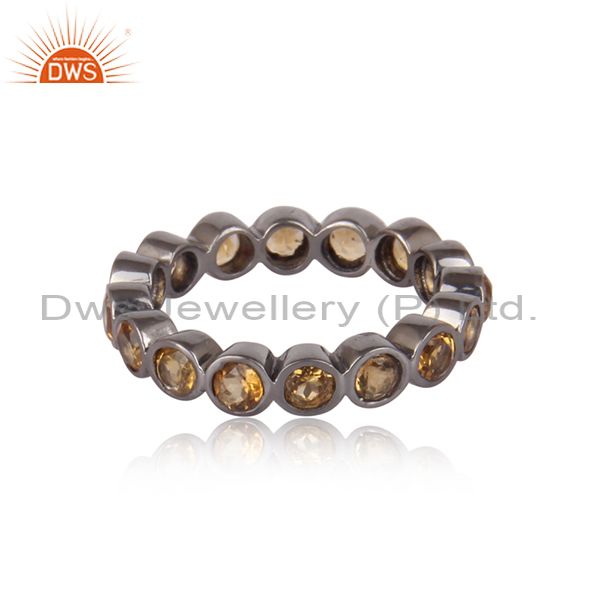 Natural Citrine Gemstone Sterling Silver Eternity Ring With Black Rhodium Plated