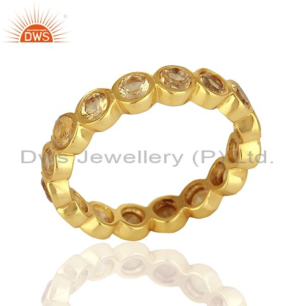 18K Gold Plated Sterling Silver Citrine Gemstone Halo Stackable Ring