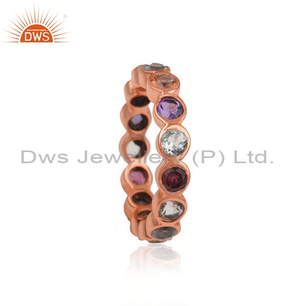 Citrine Amethyst Gemstone Rose Gold Plated Silver Band Ring Jewelry