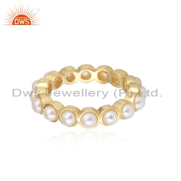 Handmade Solid 925 Sterling Silver Pearl Eternity Band