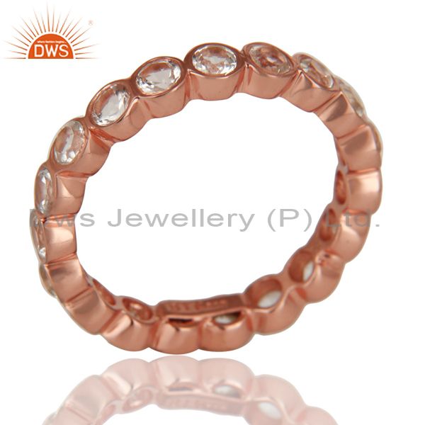 14K Rose Gold Plated 925 Sterling Silver White Topaz Round Eternity Ring