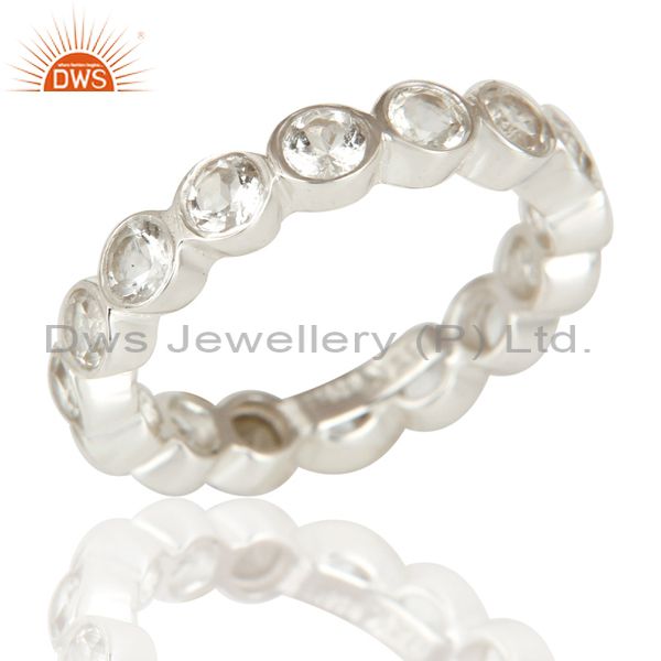 Handmade Solid 925 Sterling Silver White Topaz Round Eternity Band Ring