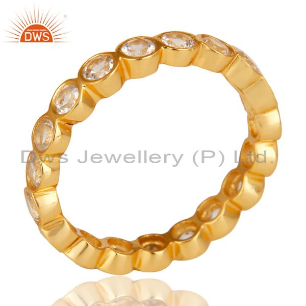 14K Yellow Gold Plated 925 Sterling Silver White Topaz Round Eternity Ring