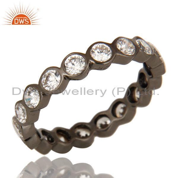 Round Cut Cubic Zirconia Black Rhodium Plated Sterling Silver Eternity Ring
