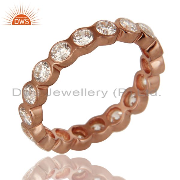 3mm Round Cut Cubic Zirconia 18K Rose Gold Plated Sterling Silver Eternity Ring