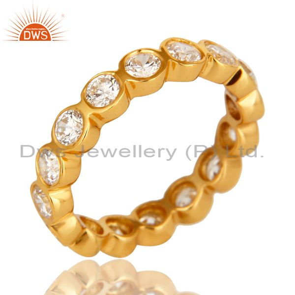 14K Yellow Gold Plated Sterling Silver Round Cut Cubic Zirconia Eternity Ring