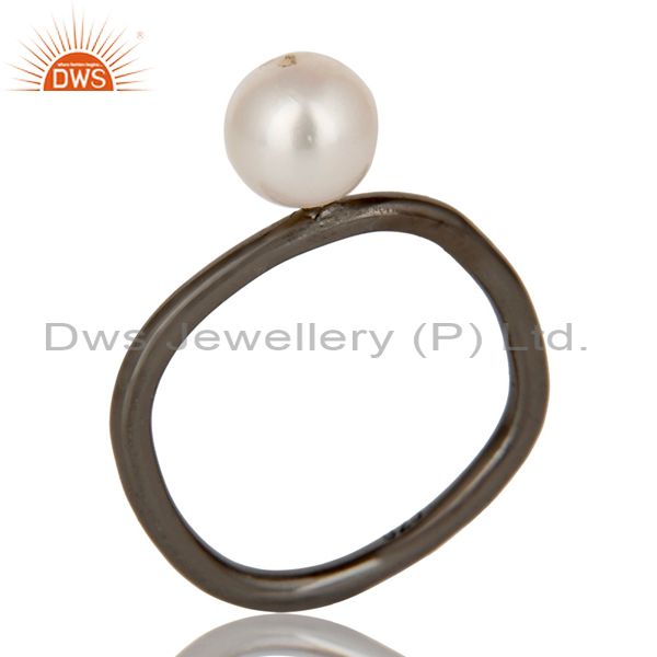 925 Sterling Silver With Oxidized Natural White Pearl Stackable Ring