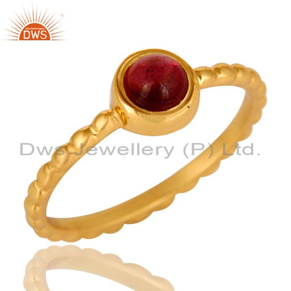 Shiny 14K Yellow Gold Plated Sterling Silver Garnet Gemstone Stackable Ring
