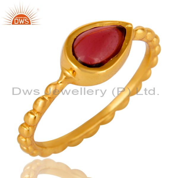 Shiny 14K Yellow Gold Plated Sterling Silver Garnet Hammered Stacking Ring