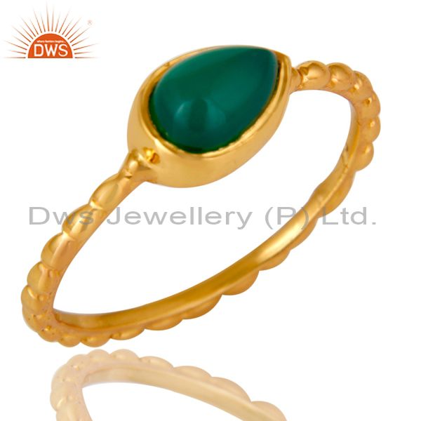 14K Yellow Gold Plated Sterling Silver Green Onyx Hammered Stacking Ring